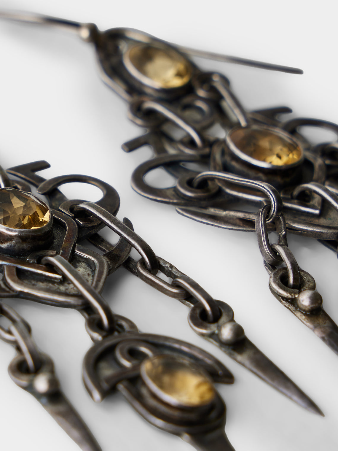 Mahnaz Collection - Vintage Sterling Silver and Citrine Dangle Earrings - Silver - ABASK