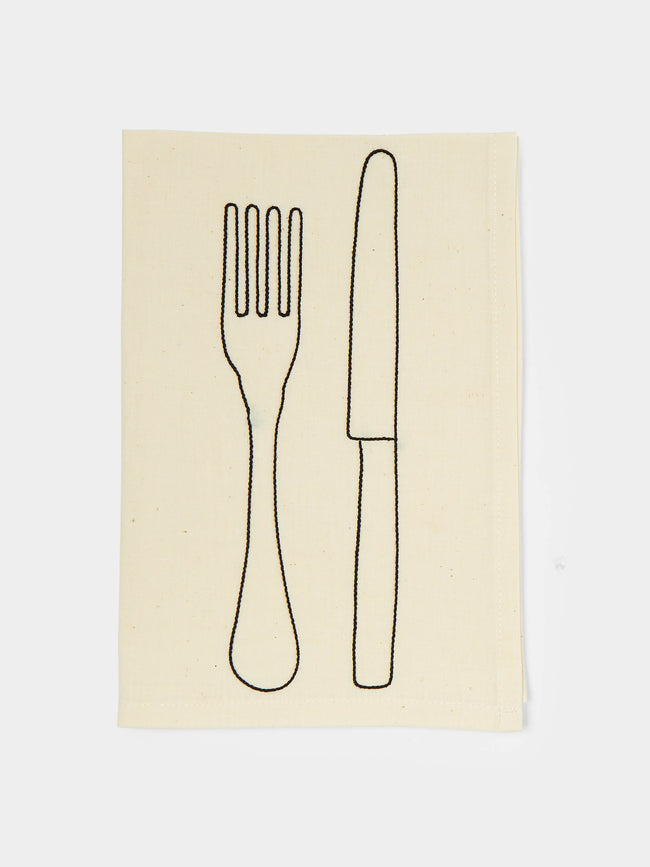 Oeuvres Sensibles - Knife & Fork Hand-Embroidered Linen Napkins (Set of 4) -  - ABASK - 