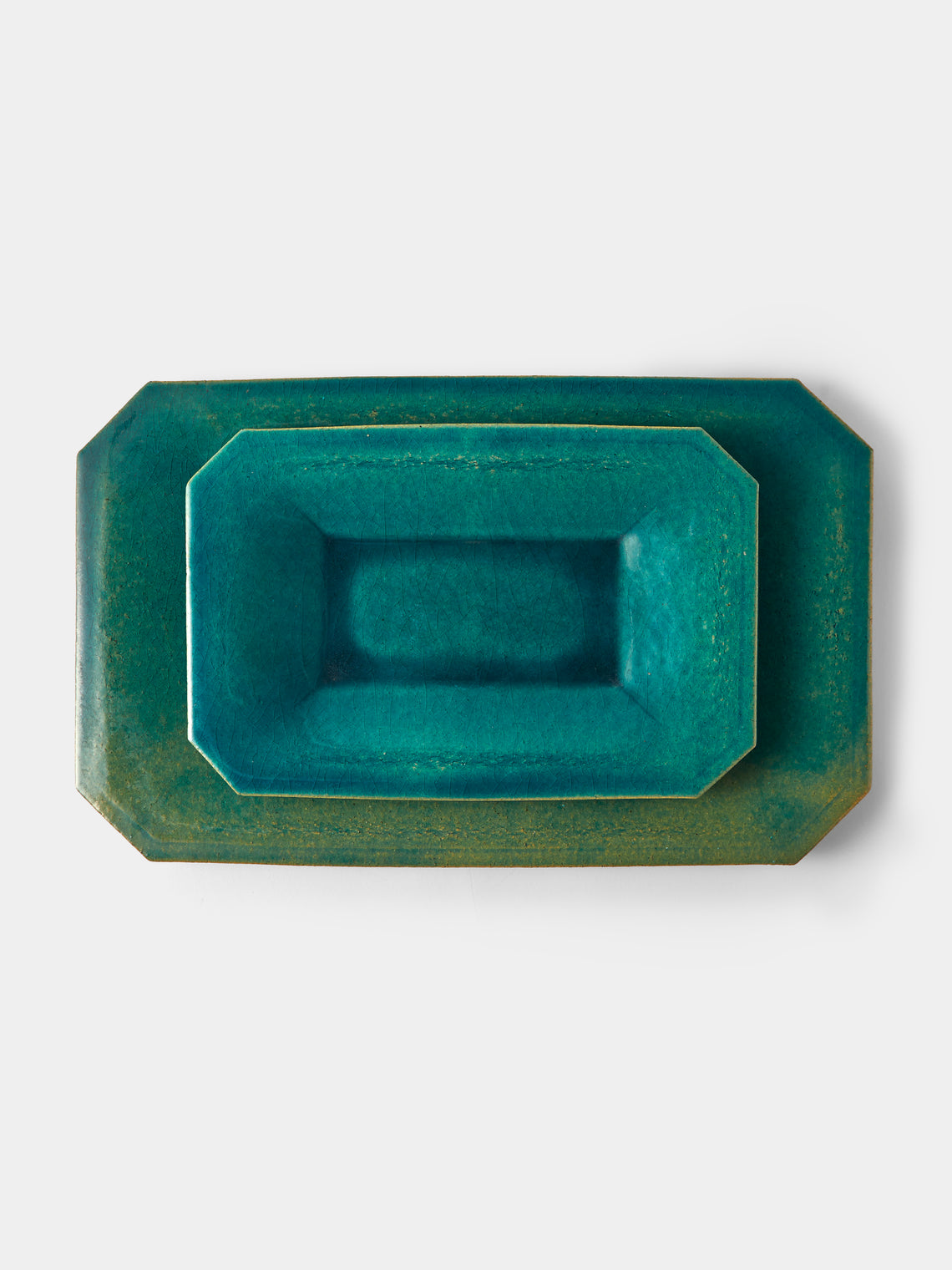 Antique and Vintage - 1940s Ceramic Platters (Set of 2) - Blue - ABASK - 
