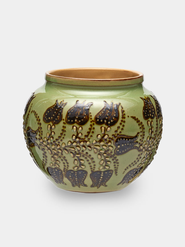 Poterie d’Évires - Flowers Hand-Painted Ceramic Vase (5in/13cm) - Green - ABASK - 