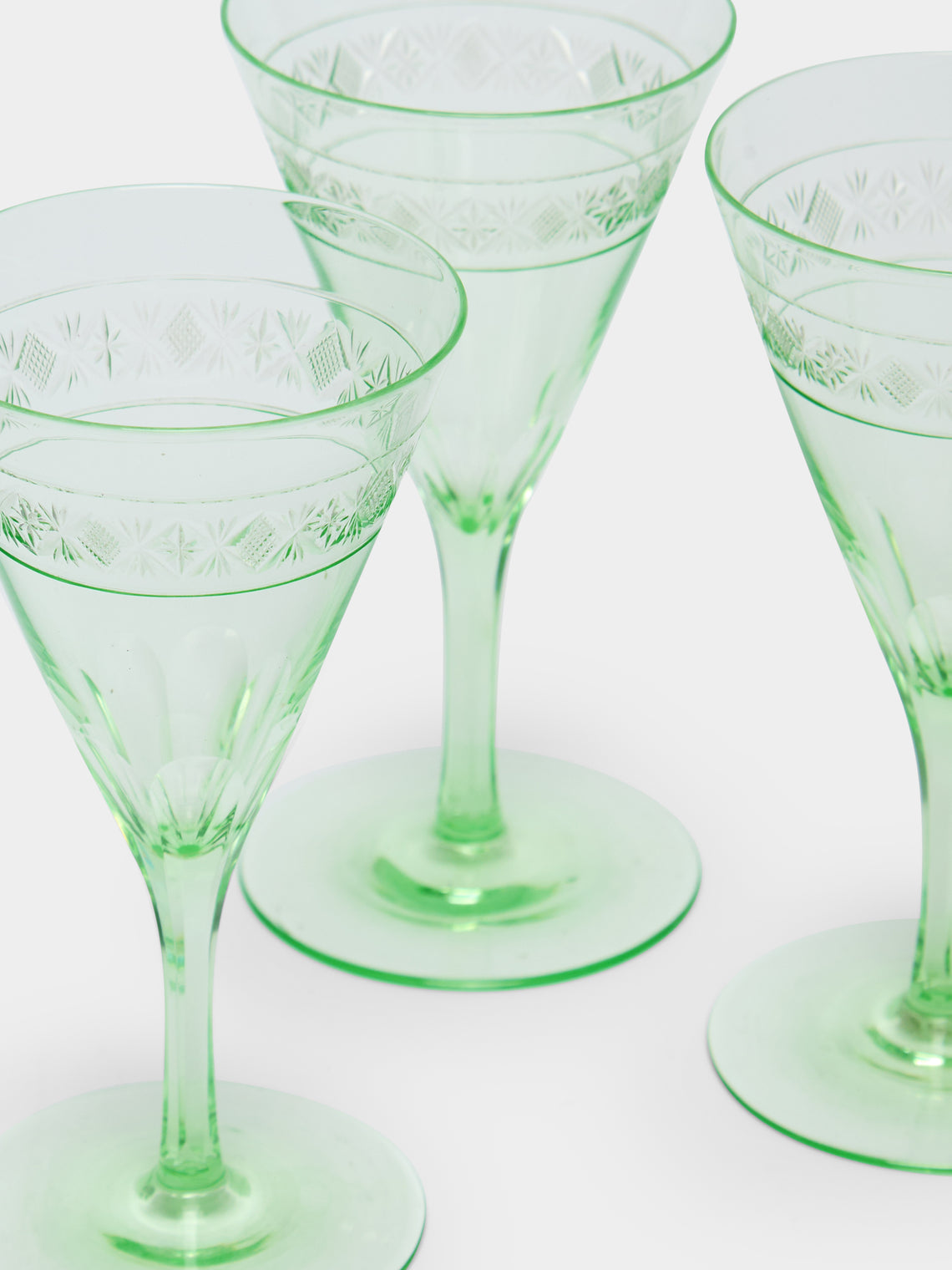 Antique and Vintage - 1900s Edwardian Cut Crystal White Wine Glasses (Set of 6) - Green - ABASK