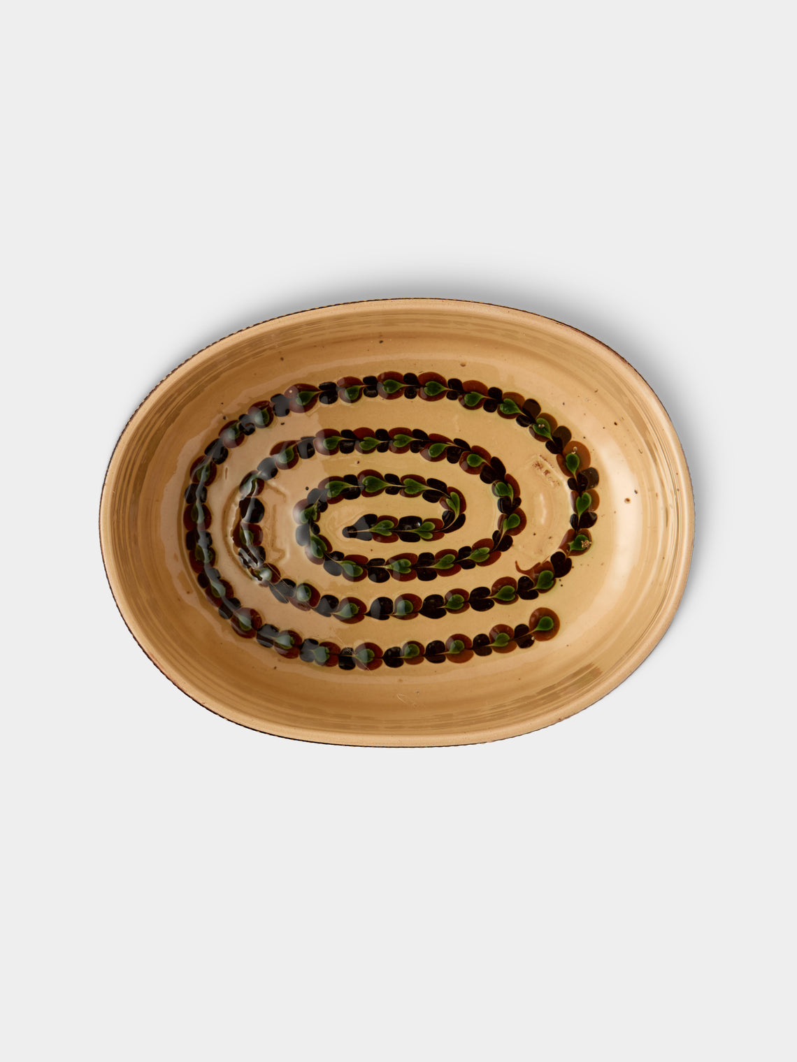 Poterie d’Évires - Flowers Hand-Painted Ceramic Oval Serving Dish - Dark brown - ABASK