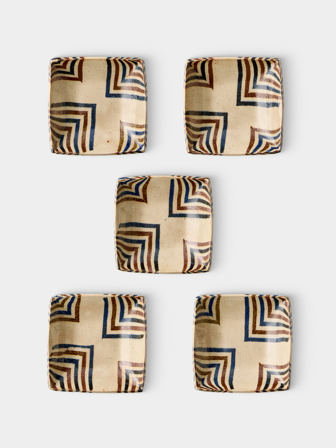 Makidani-gama - No. 1 Nerikomi Ceramic Square Plates – 6.5in/17cm (Set of 5) - Multiple - ABASK