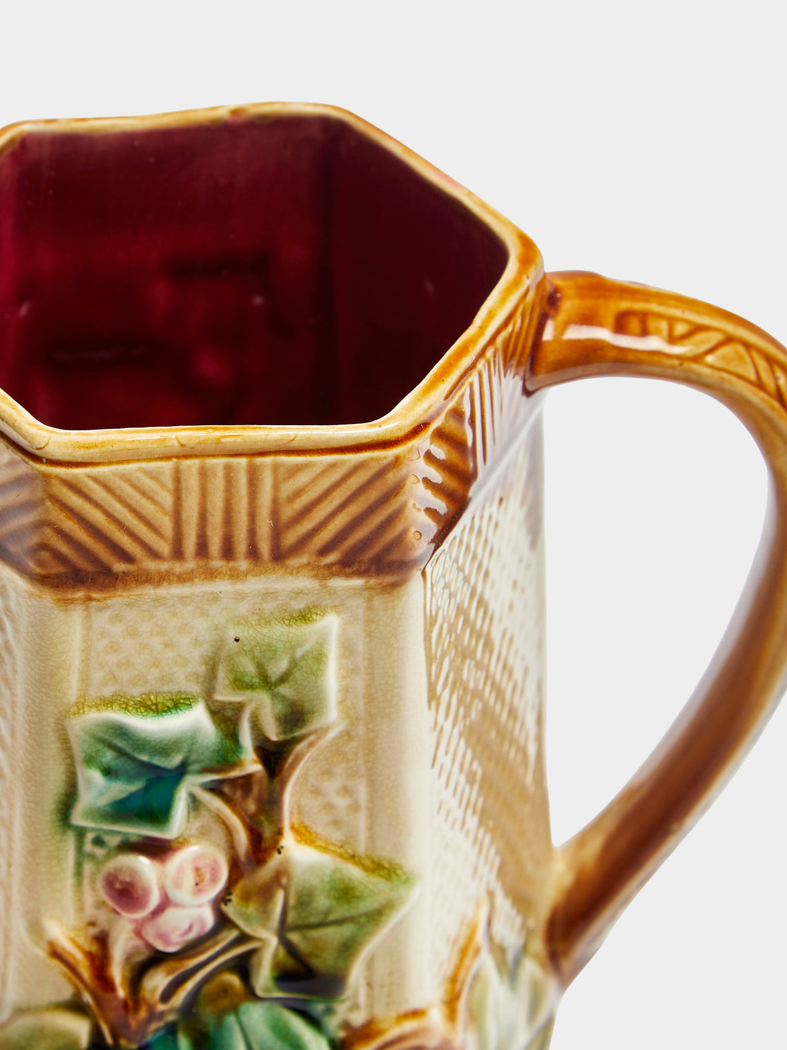 Antique and Vintage - 1930s Onnaing French Majolica Ceramic Jug - Brown - ABASK