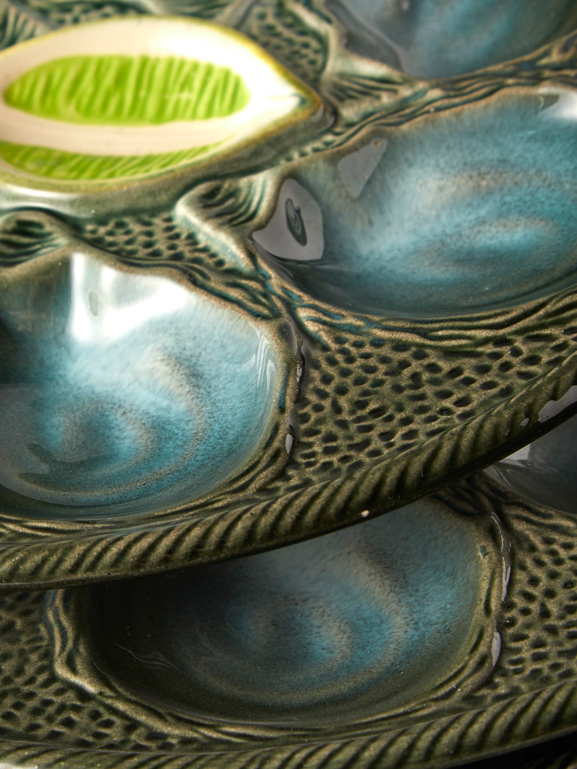 Antique and Vintage - Mid-Century Majolica Ceramic Oyster Plates (Set of 10) - Multiple - ABASK
