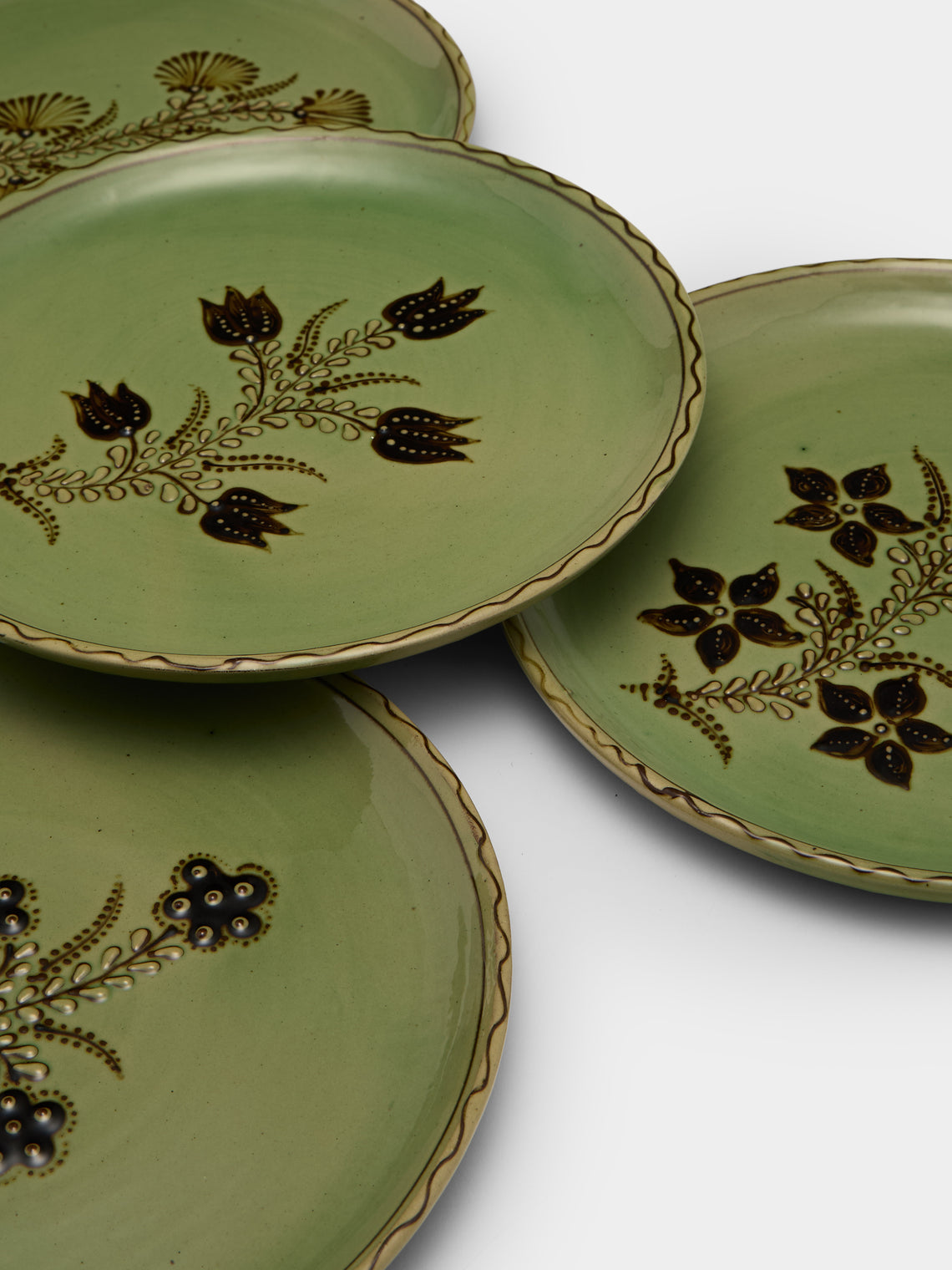 Flowers Hand-Painted Ceramic Plates – 9.5in/24cm (Set of 6)