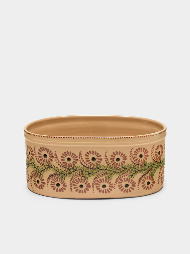 Poterie d’Évires - Flowers Hand-Painted Ceramic Oval Serving Dish - Cream - ABASK - 