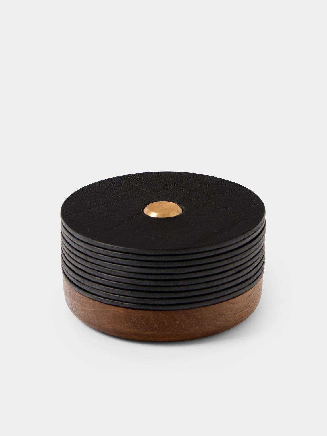 Otzi Studio - | Set of 10 | Gasket Leather Coasters - Black - ABASK - 