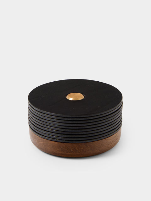 Otzi Studio - | Set of 10 | Gasket Leather Coasters - Black - ABASK - 