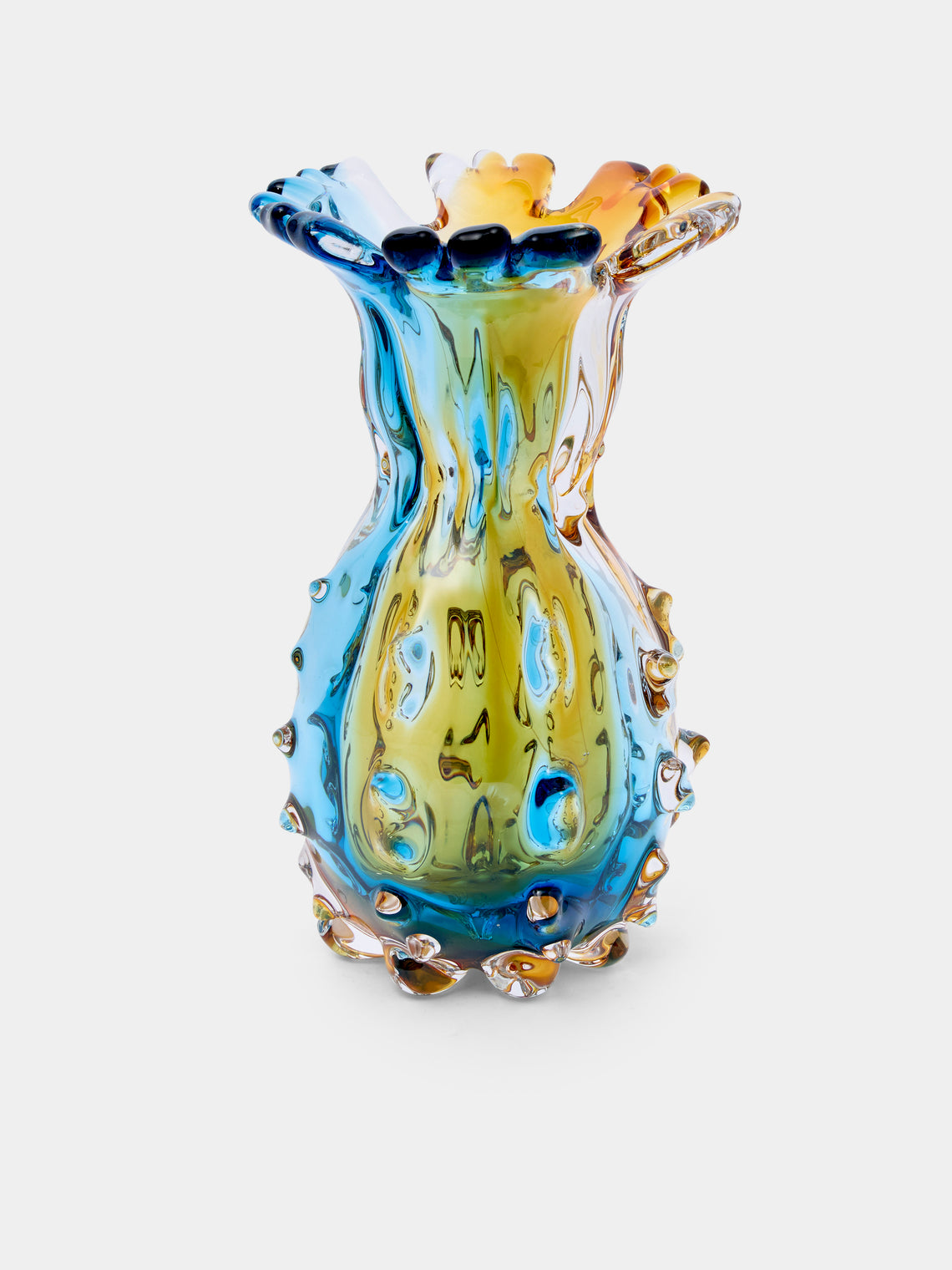 Antique and Vintage - 1980s A. Dal Borgo Murano Glass Vase (11in/28.5cm) - Yellow - ABASK - 