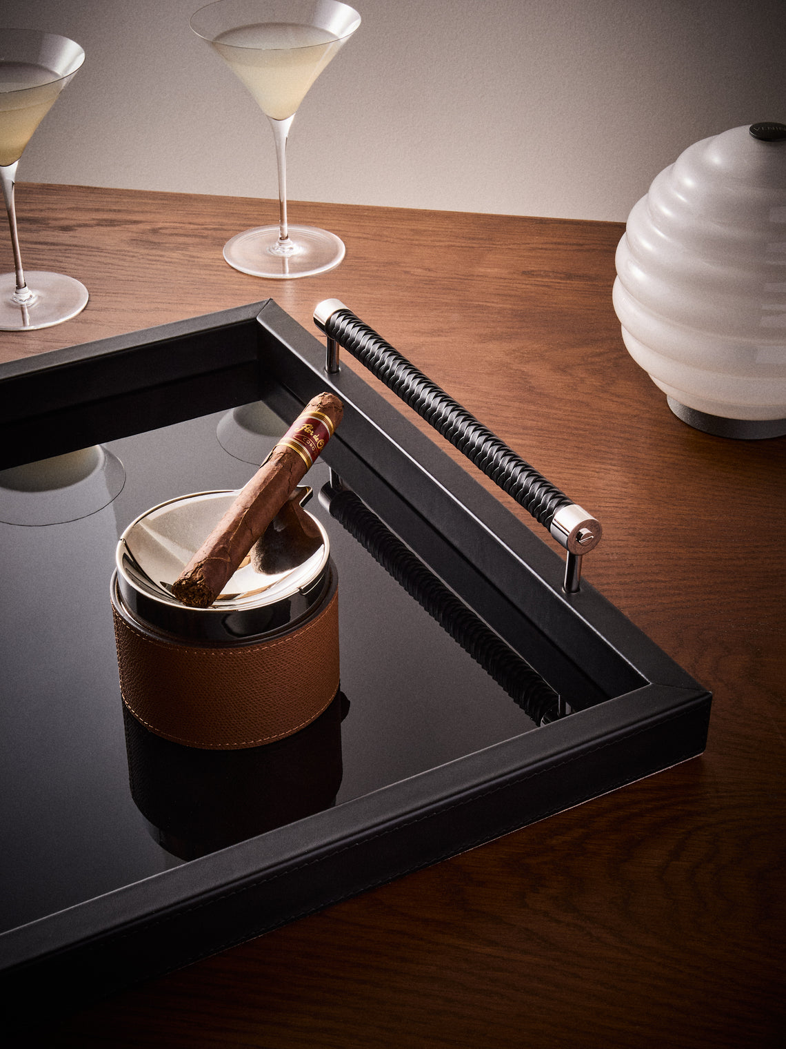 Riviere - Diana Lacquered Wood Tray (18in/46cm) - Black - ABASK
