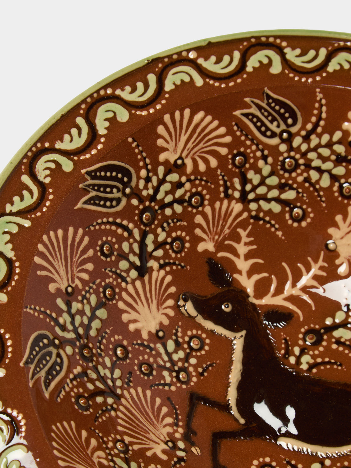 Poterie d’Évires - Stags Hand-Painted Ceramic Serving Bowl - Light brown - ABASK