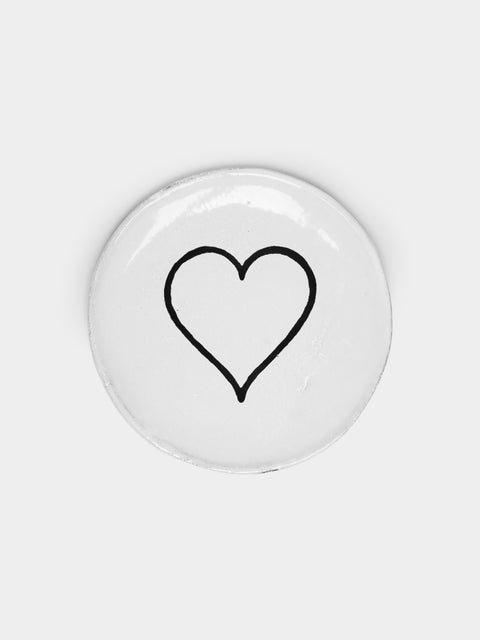 Astier de Villatte - Line Heart Hand-Glazed Ceramic Small Plate – 4.5in/11.5cm (Set of 2) - White - ABASK- 