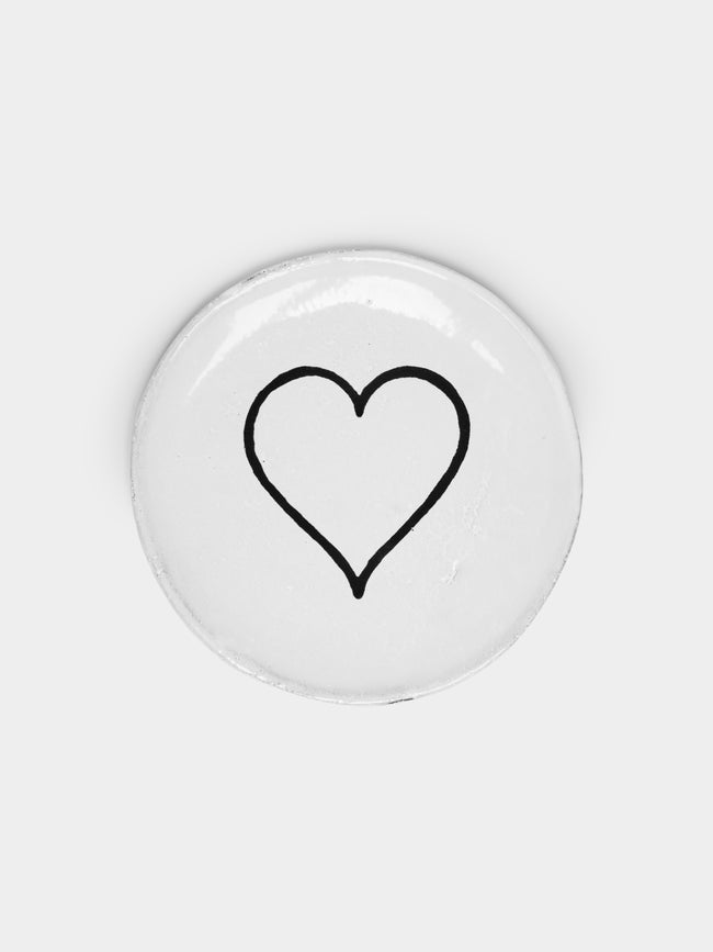 Astier de Villatte - Line Heart Hand-Glazed Ceramic Small Plate – 4.5in/11.5cm (Set of 2) - White - ABASK- 