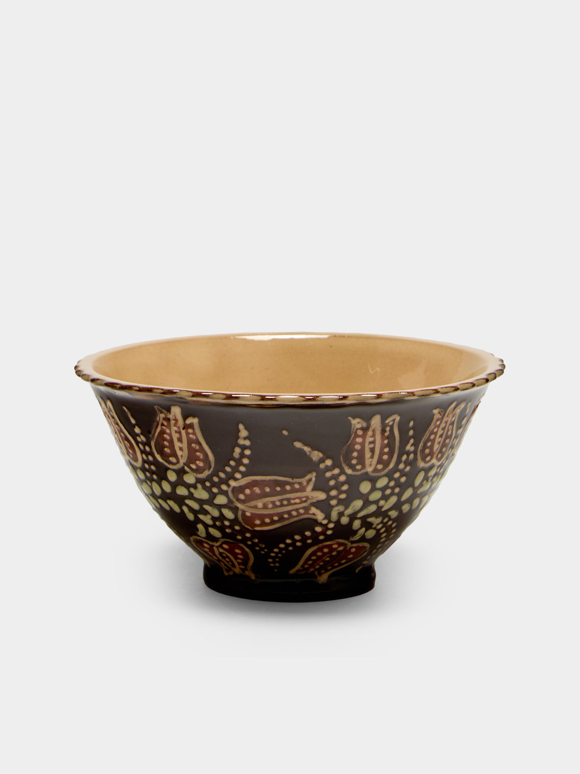 Poterie d’Évires - Flowers Hand-Painted Ceramic Petite Fluted Bowls (Set of 6) - Dark brown - ABASK