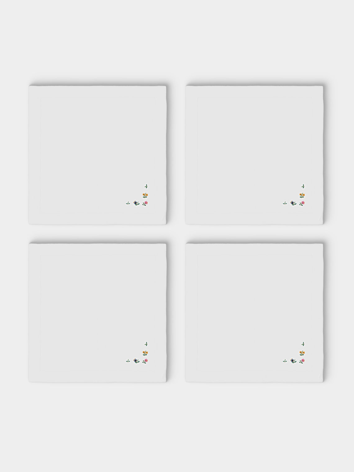 ERI Textiles - | Set of 4 | Scatter Flowers Hand-Embroidered Linen Napkins - White - ABASK - 