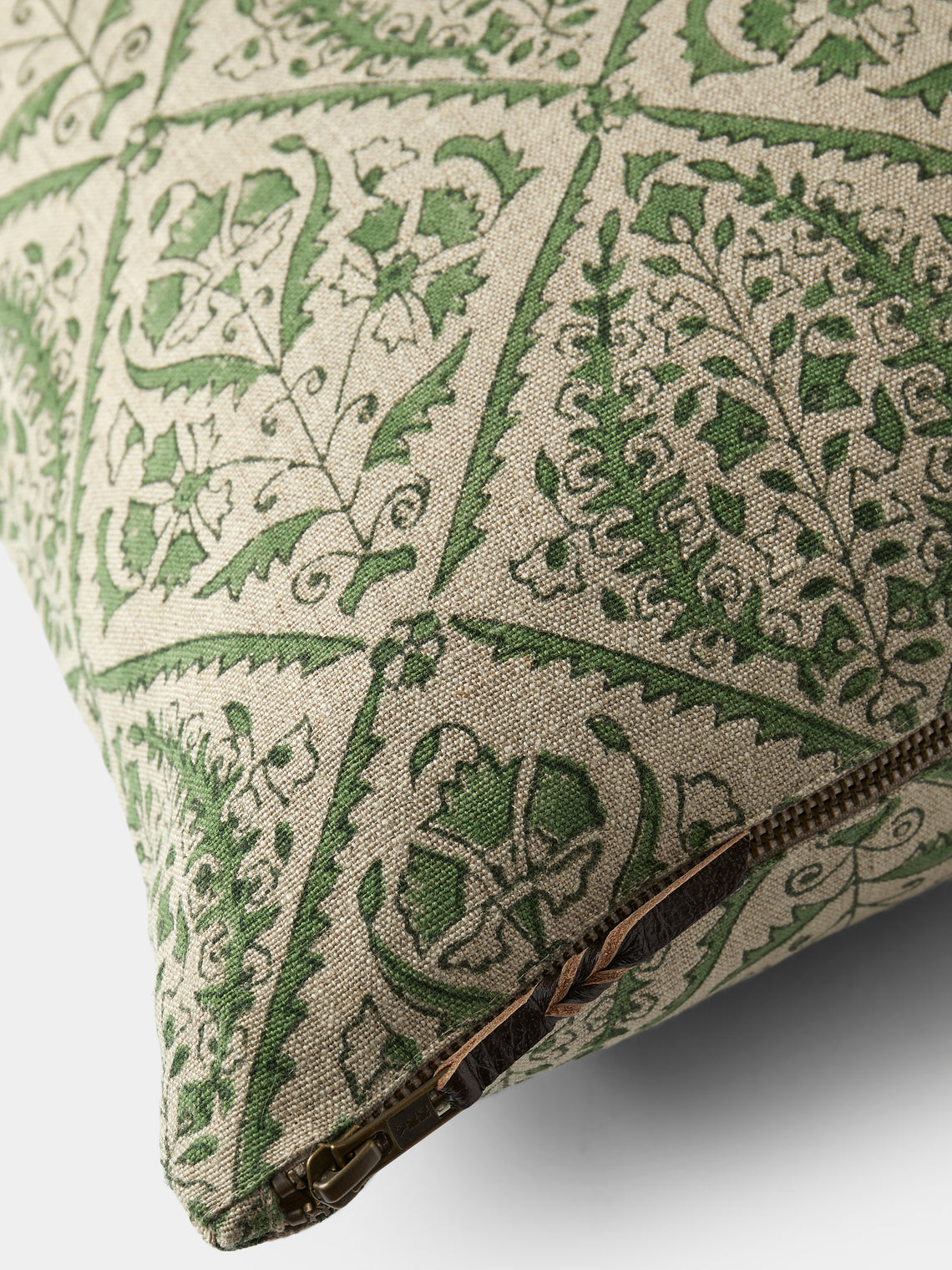 Chamois - Block-Printed Linen Cushions – 19.5in/50cm (Set of 2) - Green - ABASK