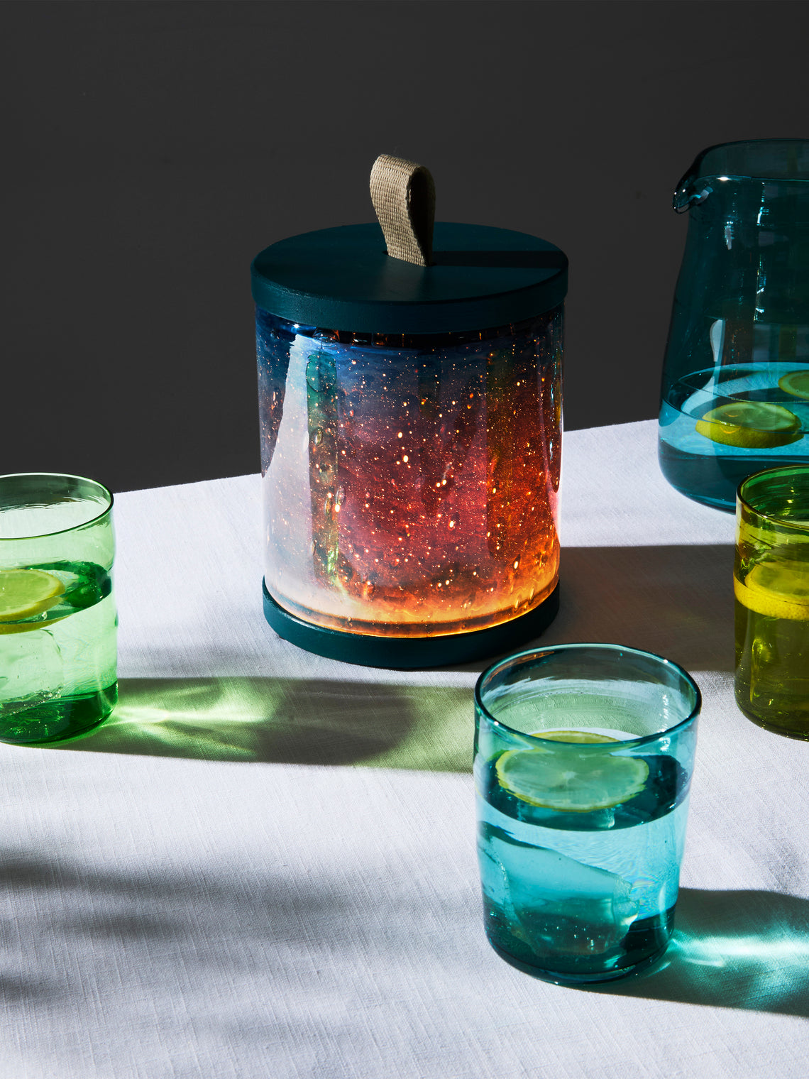Wannes Antwerp - Antoine Fiji Hand-Blown Glass and Rubberwood Portable Lamp - Blue - ABASK