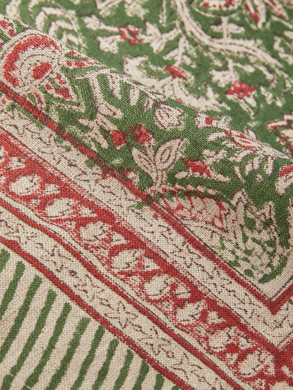 Chamois - Oriental Block-Printed Linen Rectangular Tablecloth (138in/3.5m) - Multiple - ABASK