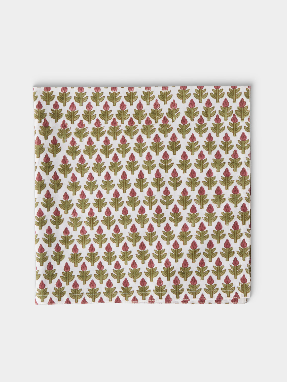 Chamois - Paisley Hyacinth Block-Printed Cotton Napkins (Set of 8) - Red - ABASK