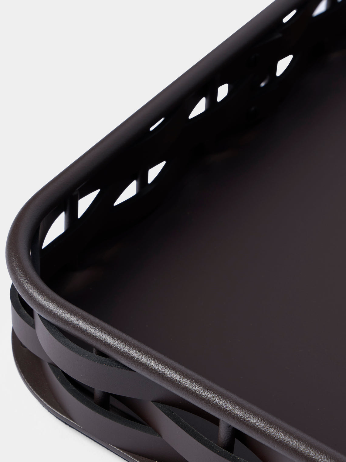 RUDI - Nassa Leather Tray (24in/60.5cm) - Dark Brown - ABASK