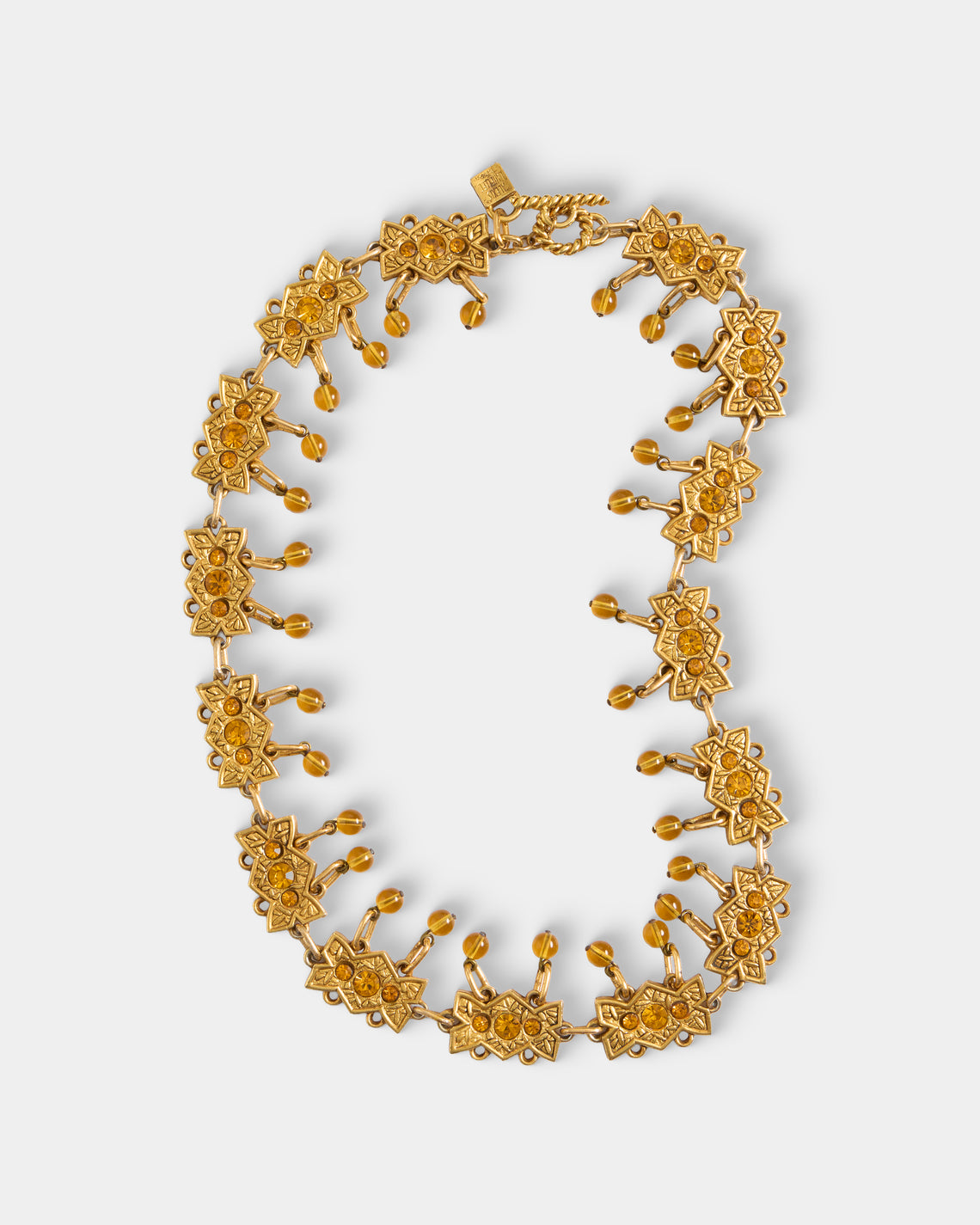 Mahnaz Collection - Women's Vintage 1980 Alexis Lahellec Gilt Metal, Resin and Amber Necklace - Gold - ABASK - 