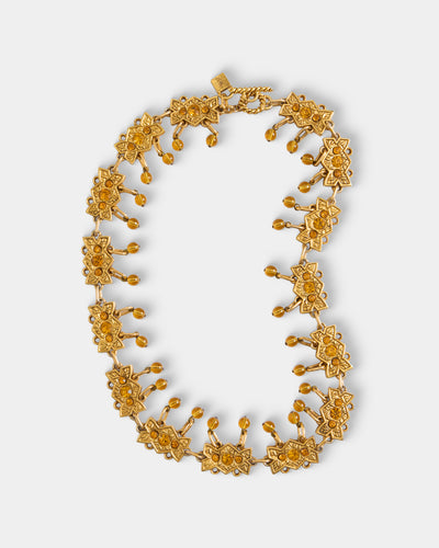 Mahnaz Collection - Women's Vintage 1980 Alexis Lahellec Gilt Metal, Resin and Amber Necklace - Gold - ABASK - 
