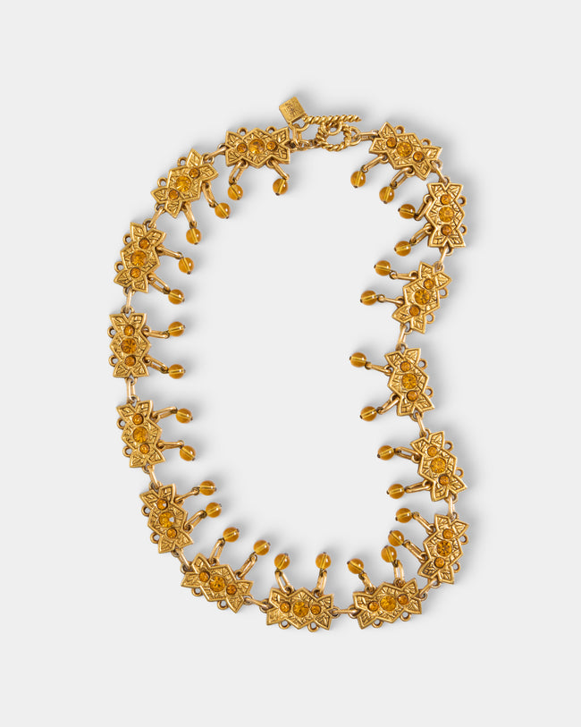 Mahnaz Collection - Women's Vintage 1980 Alexis Lahellec Gilt Metal, Resin and Amber Necklace - Gold - ABASK - 