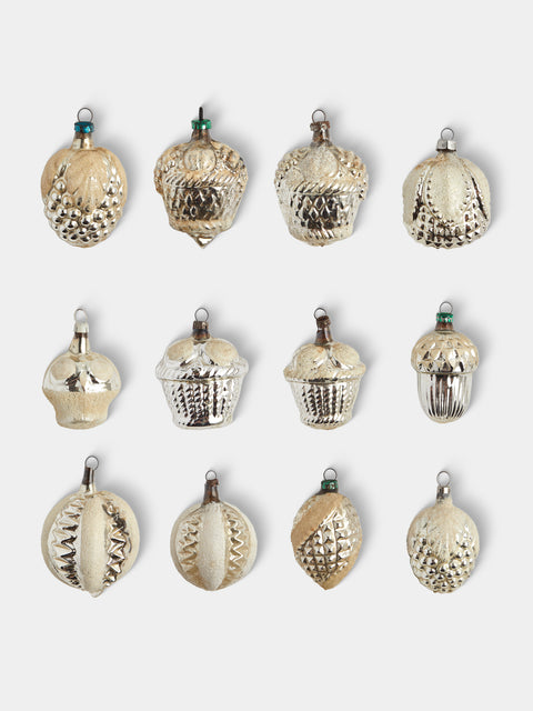 Antique and Vintage - Early-20th-Century Desserts Glass Baubles (Set of 12) - Silver - ABASK - 