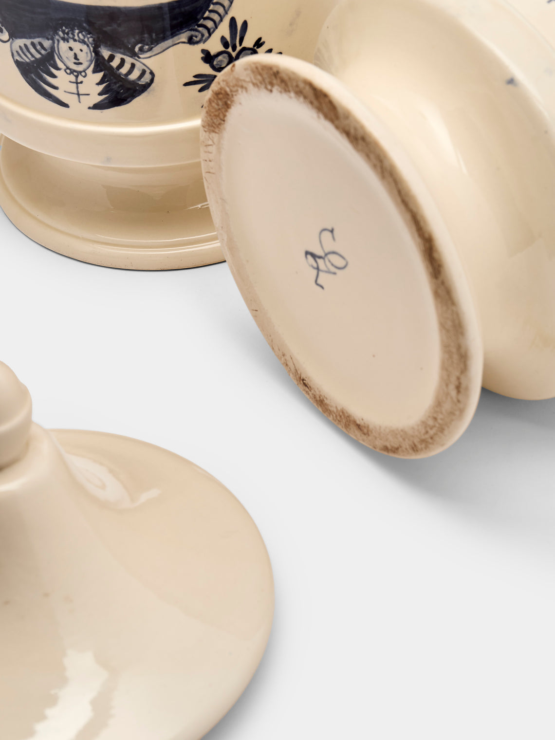 Antique and Vintage - 1940s Italian Ceramic Apothecary Jars (Set of 2) - Blue - ABASK