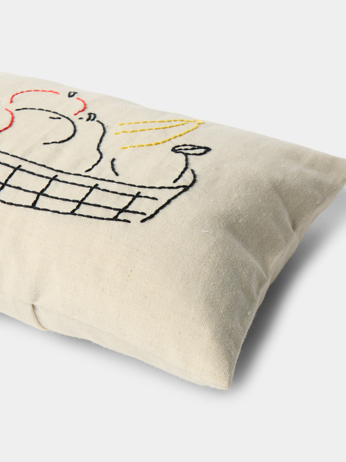 Oeuvres Sensibles - Fruit Bowl Hand-Embroidered Cotton and Hemp Cushion (15.5in/40cm) - Cream - ABASK