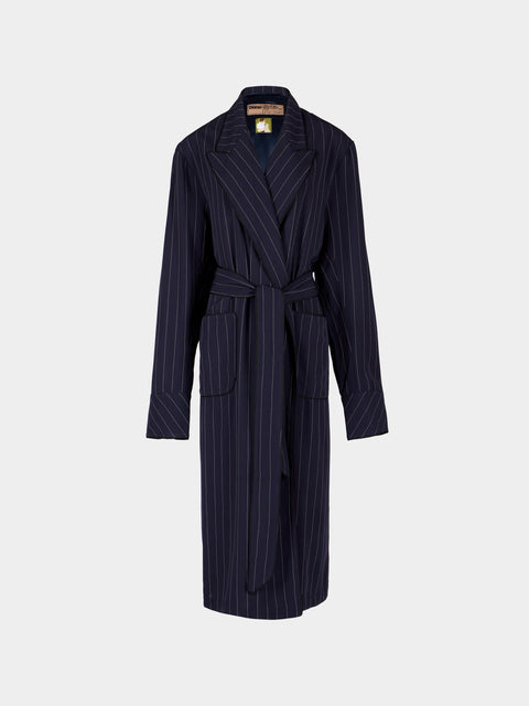 Dorso - The Gessato Wool Robe | Size: S - Navy - ABASK - 