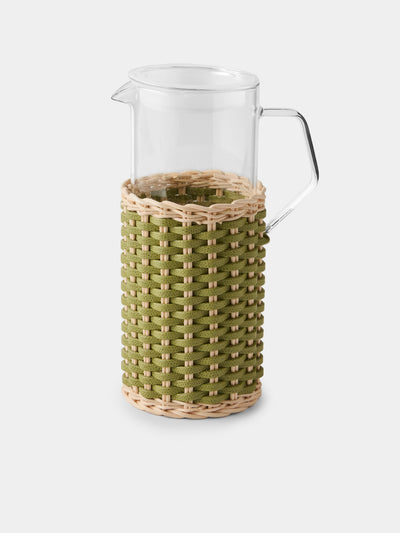 Pigment France - Marseille Leather and Rattan Glass Pitcher (42oz/1.2L) - Green - ABASK - 