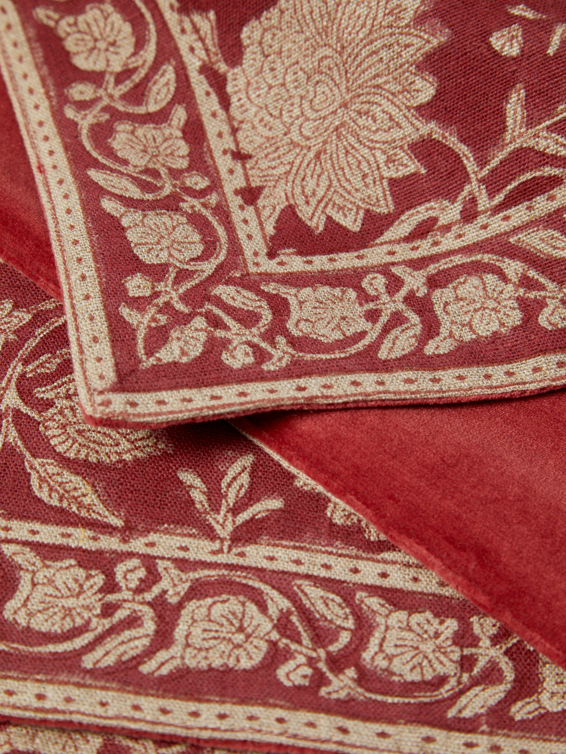 Chamois - | Set of 4 | Indian Rose Block-Printed Linen Placemats - Red - ABASK