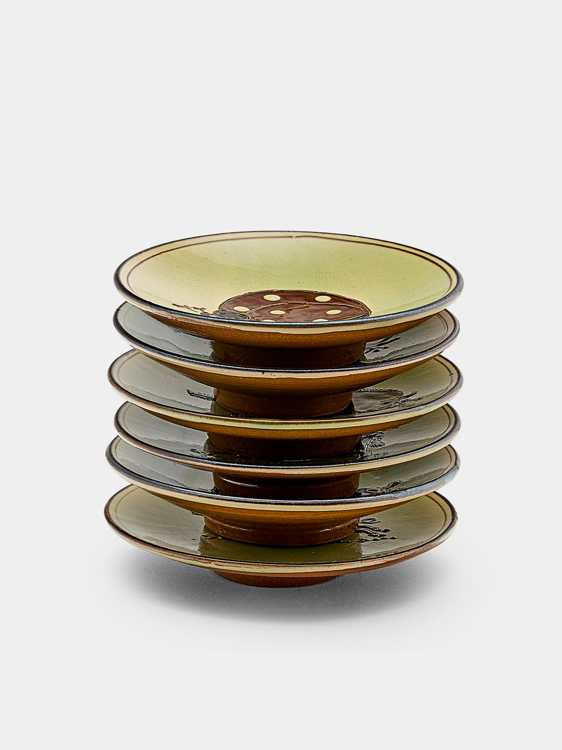 Poterie d’Évires - Animals Hand-Painted Ceramic Small Raised Plates (Set of 6) - Green - ABASK - 