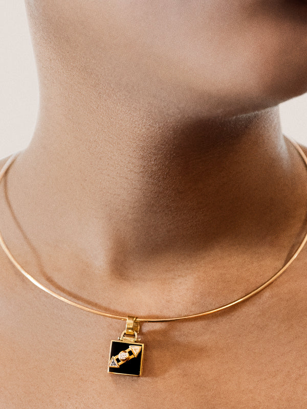 Mahnaz Collection - Giorgio Facchini 18-Karat Yellow Gold, Diamond and Enamel Necklace - Green - ABASK