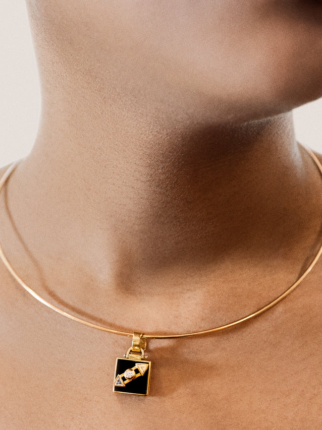 Mahnaz Collection - Giorgio Facchini 18-Karat Yellow Gold, Diamond and Enamel Necklace - Green - ABASK