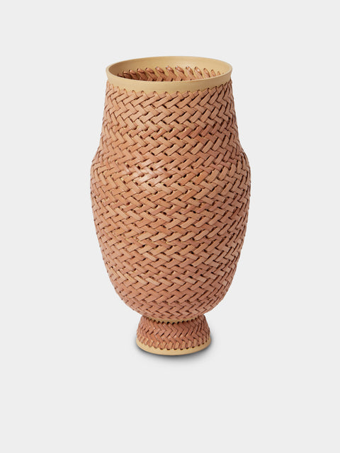 Silver Sentimenti - Gladiator Stoneware and Leather Vase (11in/28cm) - Natural - ABASK - 