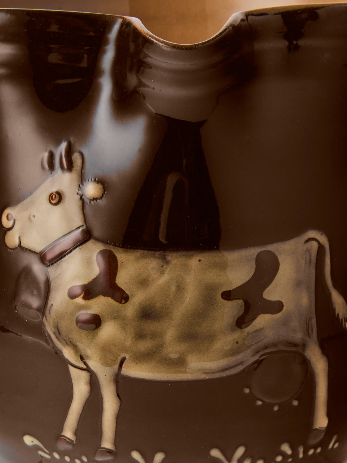 Poterie d’Évires - Cows Hand-Painted Ceramic Medium Jug - Dark Brown - ABASK