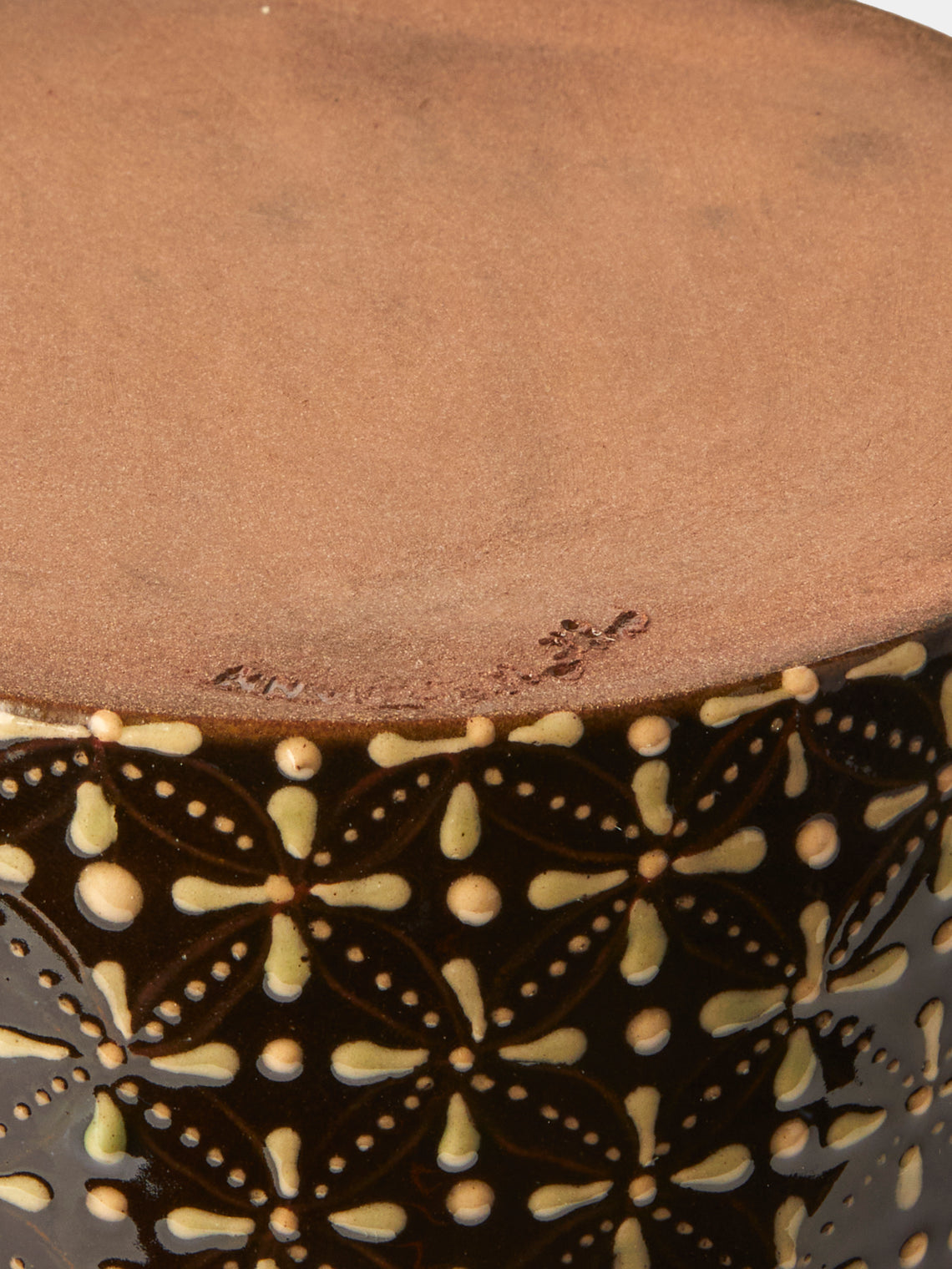 Poterie d’Évires - Geometric Hand-Painted Ceramic Utensil Pot - Dark Brown - ABASK