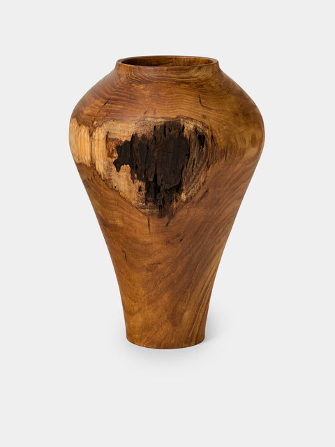 Iida Woodturning - Hand-Turned Chestnut Oil-Finish Vase (12in/30cm) - Brown - ABASK - 