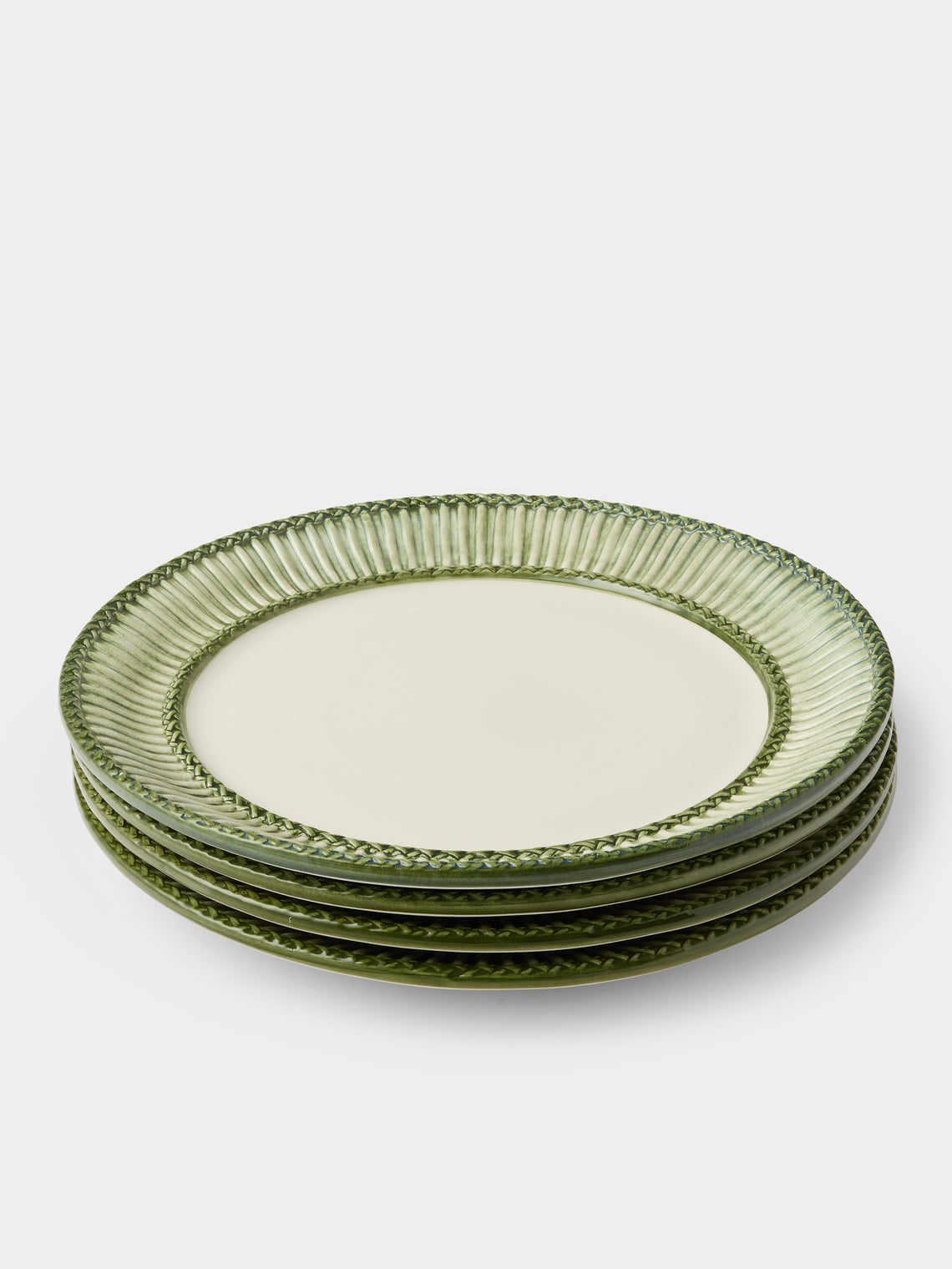 Tessalume Ceramiche - | Set of 4 | Wicker Hand-Painted Ceramic Charger Plates - Light Green - ABASK