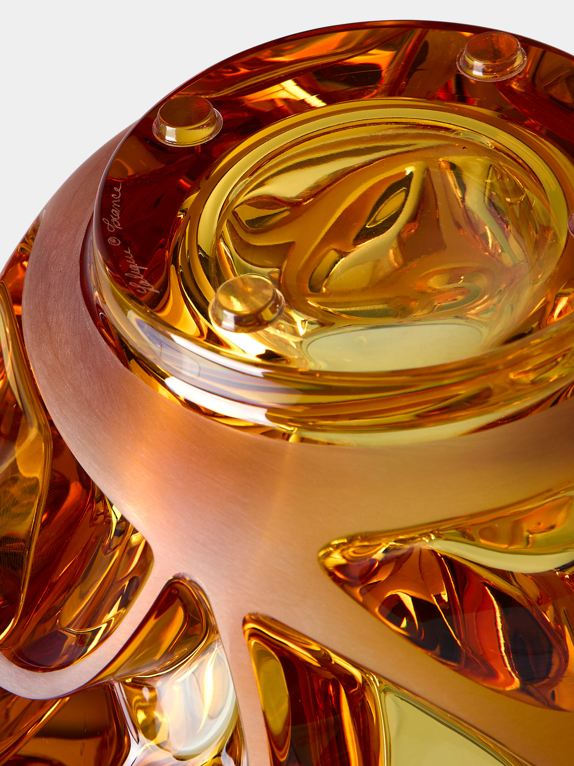 Lalique - Tourbillons Crystal Vase (8in/20.5cm) - Orange - ABASK