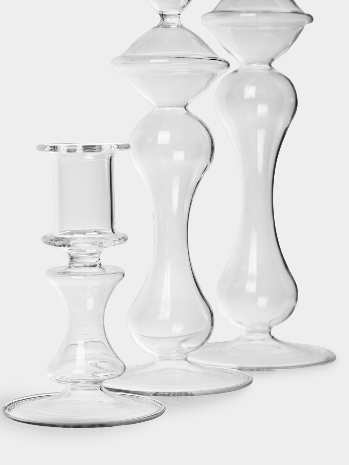 Alya Tannous - | Set of 3 | Iconica Hand-Blown Glass Candlesticks - Clear - ABASK