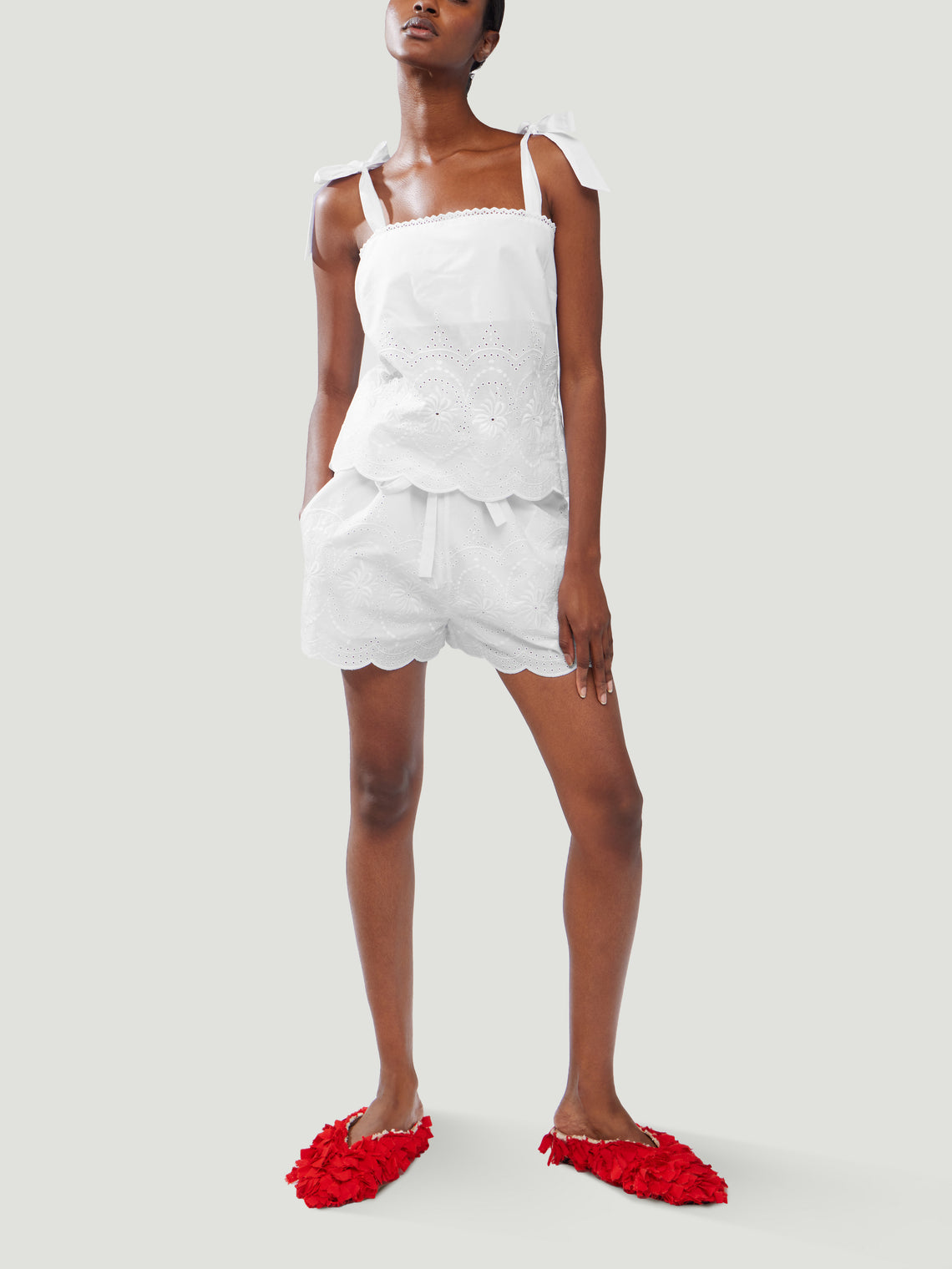 Loretta Caponi - Marissa Embroidered Cotton Shorts - White - ABASK