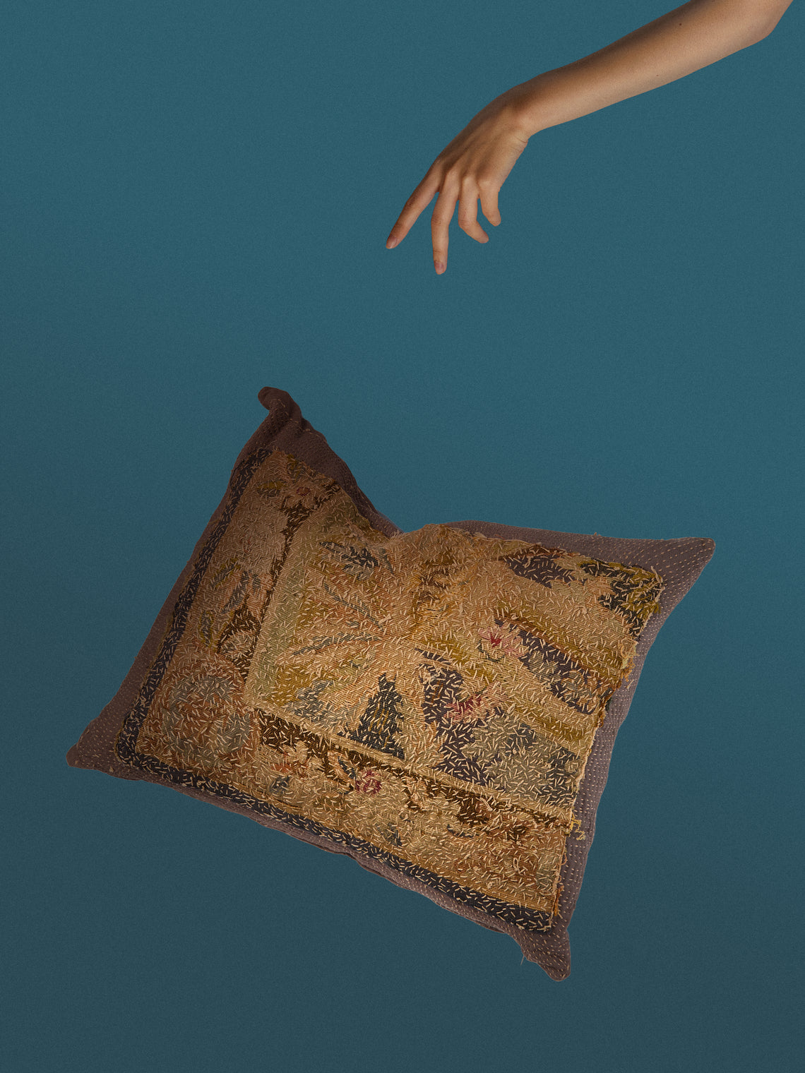 By Walid - 17th-Century Flemish Verdure Tapestry Linen Cushion (23.5in/60cm) - Multiple - ABASK