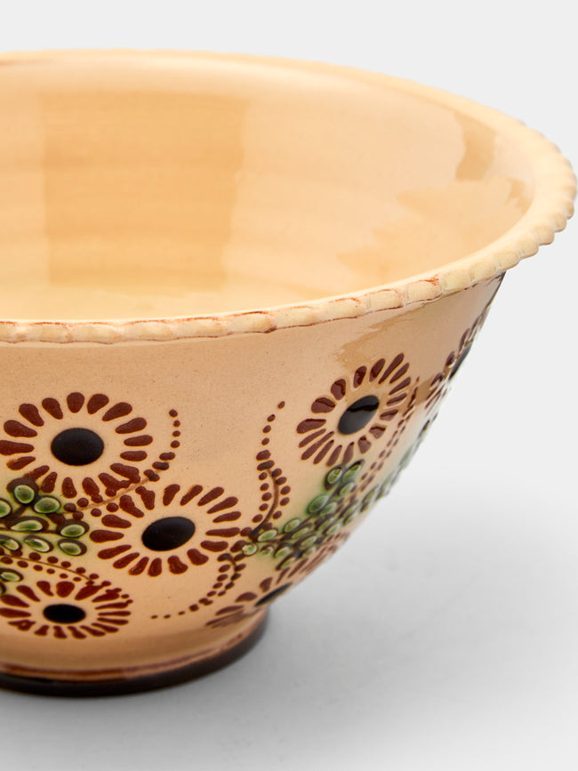 Poterie d’Évires - Flowers Hand-Painted Ceramic Small Fluted Serving Bowl - Cream - ABASK