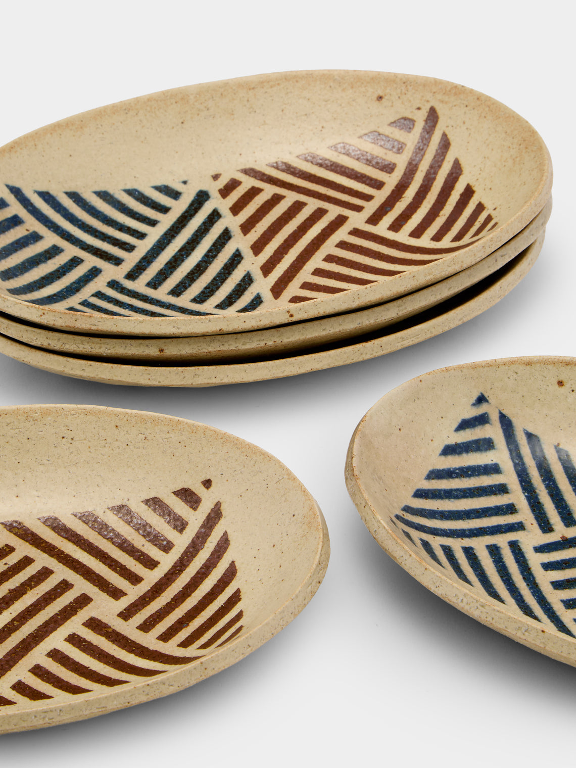 Makidani-gama - No. 1 Nerikomi Ceramic Medium Oval Bowls (Set of 5) - Multiple - ABASK