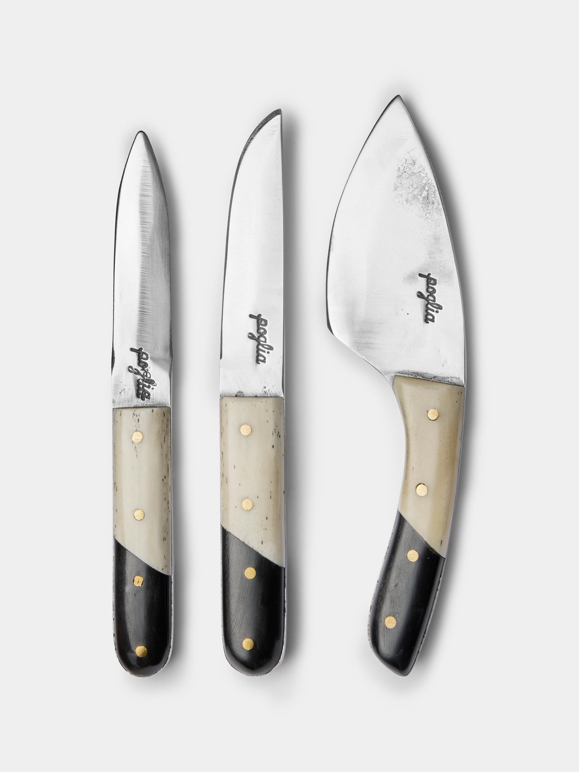 Poglia - | Set of 3 | Horn and Bone Cheese Knives - Black - ABASK - 