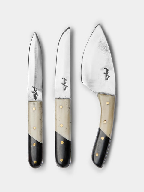 Poglia - | Set of 3 | Horn and Bone Cheese Knives - Black - ABASK - 